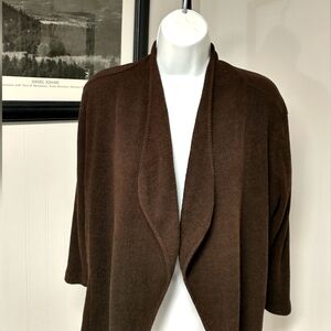 Rafaella Open Front Cardigan 3/4 Sleeve Brown Sweater Size Large GUC